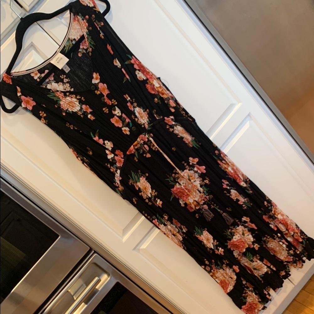 Knox Rose Black and Pink Sleeveless Maxi Sundress for Wedding Guest. Size XL